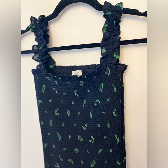 ARITZIA Wilfred Luella Smocked Strap Dress in Black and Leaf Print - Picture 6 of 10